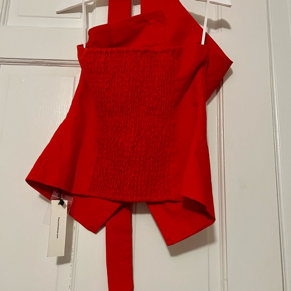 Commense Red Asymmetrical Halter Button-Front Top… - image 5